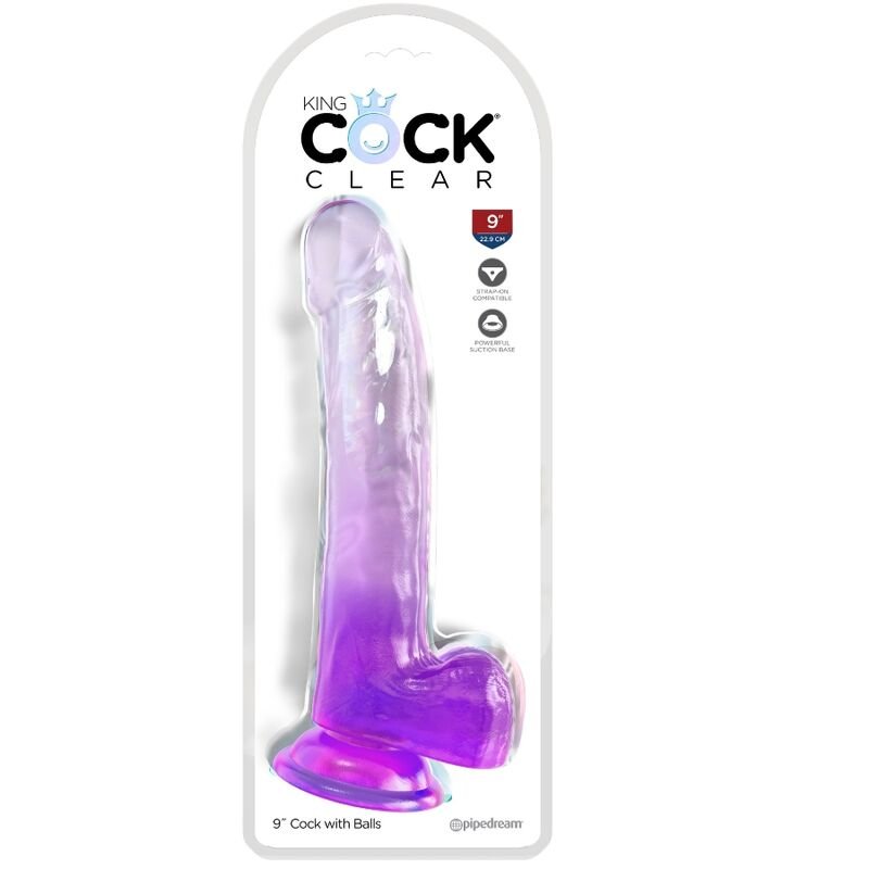 King Cock - Gode Transparent Avec Testicules 20.3 Cm Violet - Gabychou - Godes ceinture