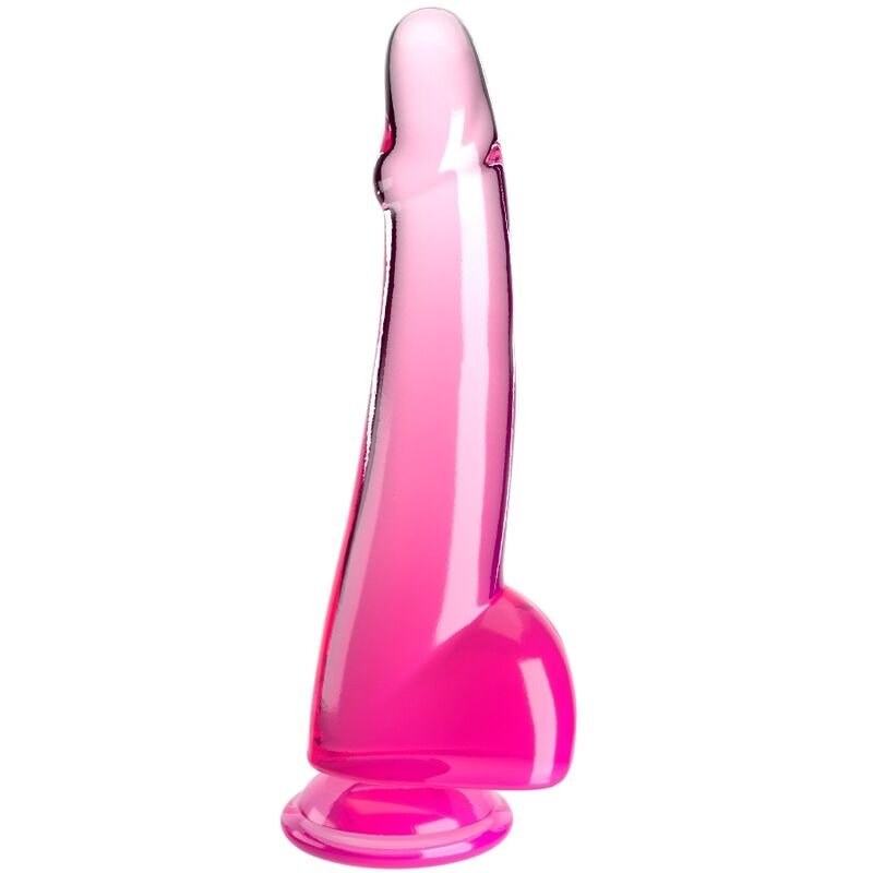King Cock - Gode Transparent avec Testicules 19 Cm Rose - Gabychou - Godes ceinture
