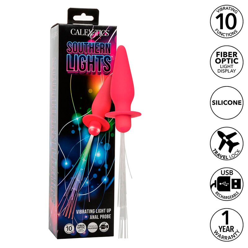 Calexotics – Plug Anal Lumineux Southern Lights 10 Vibrations Silicone Rose