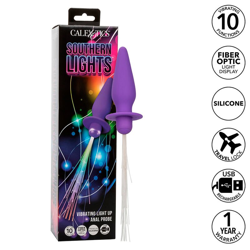 Calexotics – Plug Anal Lumineux Southern Lights 10 Vibrations Silicone Violet