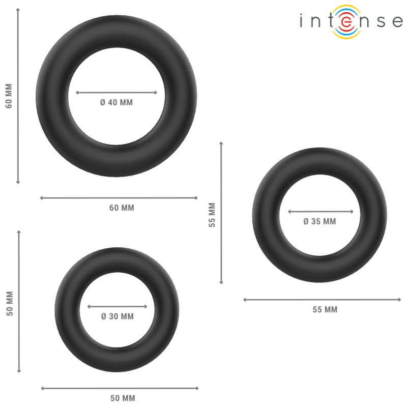 Intense - Hugh 3 Anneaux PÉnis Basiques En Silicone Noirs - Gabychou - Accessoires Pénis