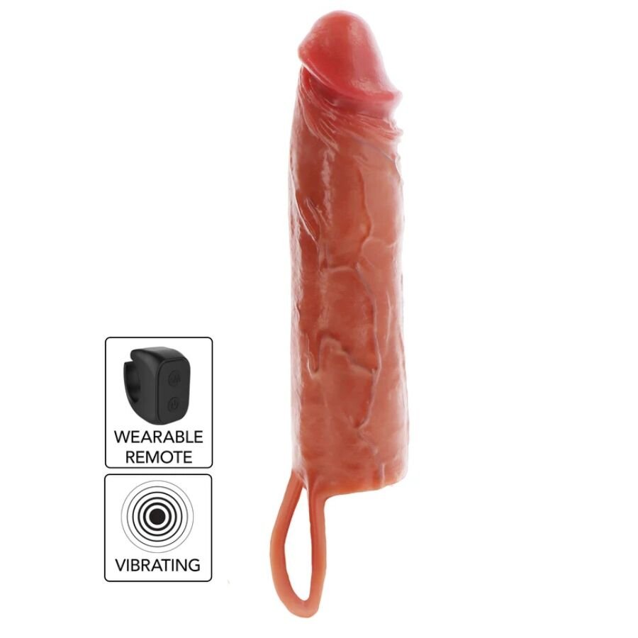 GET REAL – MANCHON PÉNIS VIBRANT EN SILICONE HYDRATANT CARAMEL 20 CM