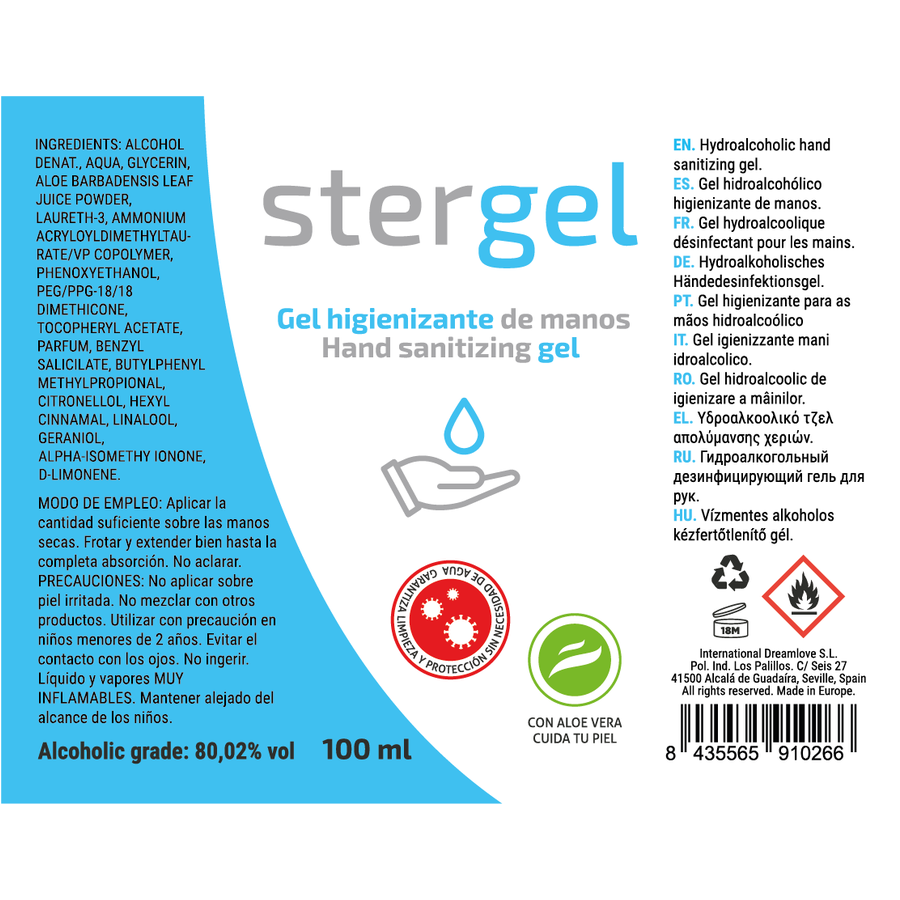 STERGEL - HYDROALCOHOLIC HAND SANITIZING GEL ALOE VERA 100ML - Gabychou - Bien-être