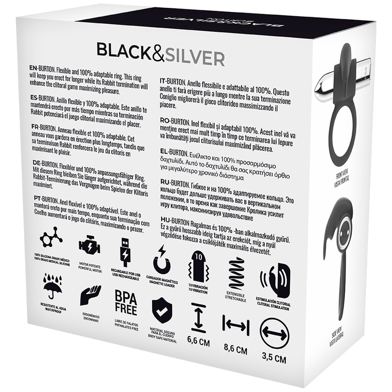 Blacksilver - Bague Rechargeable Burton avec 10 Modes de Vibration - Gabychou - Accessoires Pénis